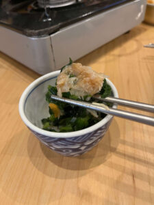 鶏出汁おでんト炭炉端でんすけ(ムハンとでんすけ)のお通し!梅水晶美味しかった